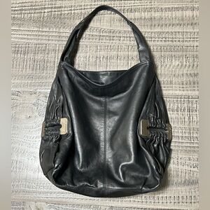 B. Makowsky Black Leather Hobo  Shoulder Bag with Light Green Lining